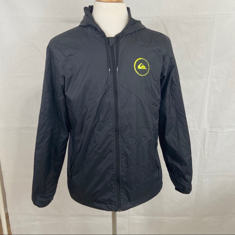 Quicksilver Black Hooded Rain Jacket Size Small
